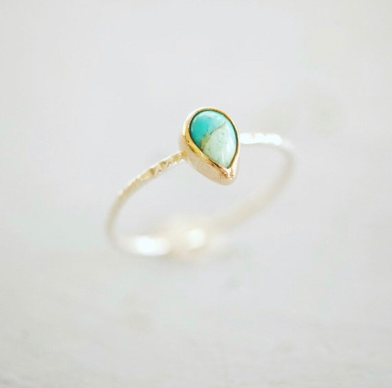 14k Solid gold Sterling silver turquoise ring, turquoise jewelry, stacker ring,decemeber birthstone, bridesmaid gift, turquoise ring image 6