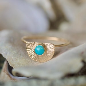 14K Solid Gold Turquoise ring, 14k thin gold ring, arizona turquoise, gold turquoise jewelry, december birthstone, gold ring image 2