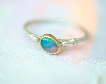 14K Solid Gold + Silver oval shaped opal ring, opal ring, minimalist jewelry, simple ring, gift, bridesmaid gift, gold opal ring, gold ring