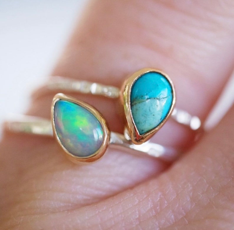 14k Solid gold Sterling silver turquoise ring, turquoise jewelry, stacker ring,decemeber birthstone, bridesmaid gift, turquoise ring image 7