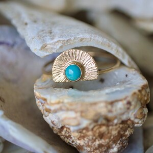 14K Solid Gold Turquoise ring, 14k thin gold ring, arizona turquoise, gold turquoise jewelry, december birthstone, gold ring image 9