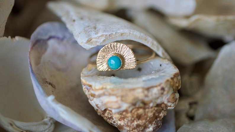 14K Solid Gold Turquoise ring, 14k thin gold ring, arizona turquoise, gold turquoise jewelry, december birthstone, gold ring image 9