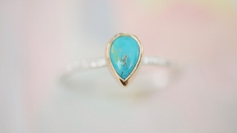 14k Solid gold Sterling silver turquoise ring, turquoise jewelry, stacker ring,decemeber birthstone, bridesmaid gift, turquoise ring image 9