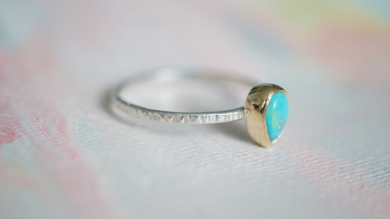 14k Solid gold Sterling silver turquoise ring, turquoise jewelry, stacker ring,decemeber birthstone, bridesmaid gift, turquoise ring image 8