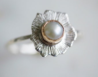 Pearl Blossom, pearl ring, pearl birthstone, pearl jewelry, pearl studs, June birthstone, flower ring, pearl necklace
