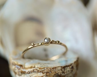 14K Massivgold, Goldperlenring, Perle Geburtsstein, Perlenschmuck, Perlenring, Juni Geburtsstein, Vintage Pearly