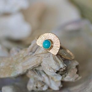 14K Solid Gold Turquoise ring, 14k thin gold ring, arizona turquoise, gold turquoise jewelry, december birthstone, gold ring image 10