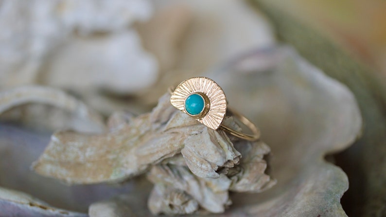14K Solid Gold Turquoise ring, 14k thin gold ring, arizona turquoise, gold turquoise jewelry, december birthstone, gold ring image 10