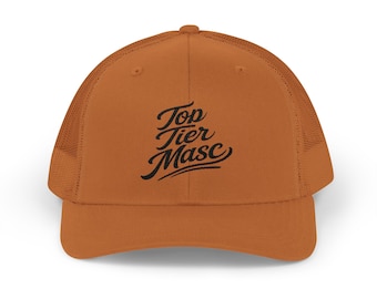 Top Tier Masc Trucker Cap | Embroidered Script Logo | Mesh Snapback Hat for Women