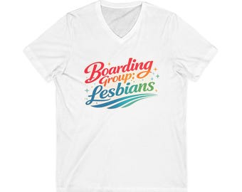 Camiseta Boarding Group Lesbians, Camiseta de Verão com Decote em V para Orgulho LGBTQ+, Roupa Casual para o Orgulho Lésbico