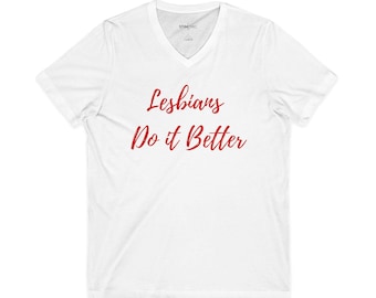 Lesbians Aboard V-Neck Tee | Script Typography, Pride Apparel