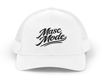 Masc Mode trucker cap | embroidered script logo | mesh snapback hat for women, casual streetwear