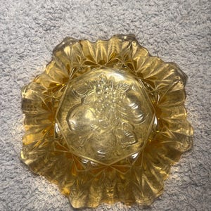 Vintage Amber Glass Bowl with Fruit Design
