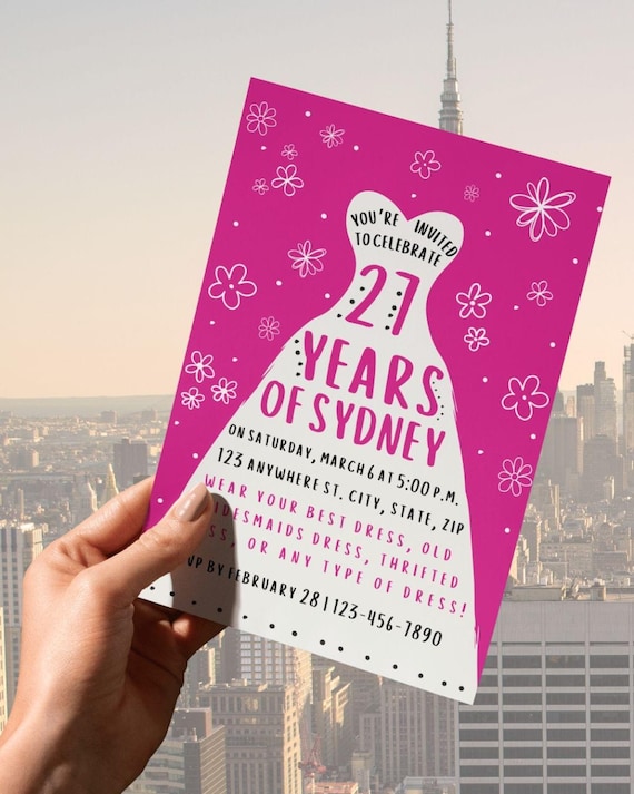 27 Dresses Birthday Party Invitation: Trendy Canva Template (5x7" Digital Download - Etsy Canada 27 Dresses Birthday Party Invitation: Trendy Canva Template (5x7" Digital Download - Etsy Canada