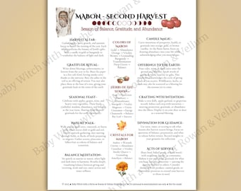 Mabon Second Harvest Printable, Autumn Equinox Grimoire Page, Wheel of the Year Digital Download