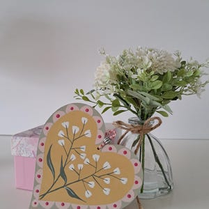 Hand Painted Floral Wooden Heart