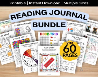 Può includere: Un pacchetto di diario di lettura digitale con oltre 60 pagine di modelli stampabili, tra cui un bingo dei libri, un mosaico di lettura, una ruota dei 12 generi in 12 mesi, un tabellone book-opoly, un tracker audiolibri e schede recensioni.