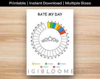 Rate My Day, Printable Journal Page, Planner Page, Daily Rating Tracker, Mood Tracker, Mood Log
