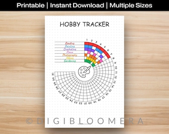 Hobbytrackerwiel, afdrukbare dagboekpagina, gewoontetracker, maandelijkse tracker, hobbydagboek, dagelijkse activiteit, plannerpagina