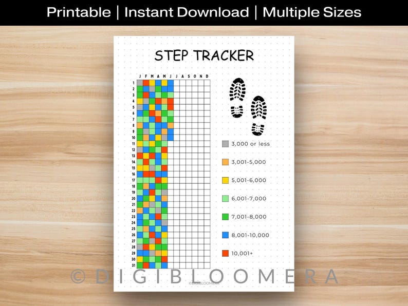 Step Rangs Step Tracker Yearly, Printable Journal Page, Fitness Tracker, Health ...