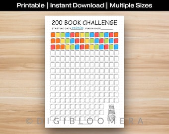 Sfida 200 libri / Pagina di diario stampabile / Tracker di lettura