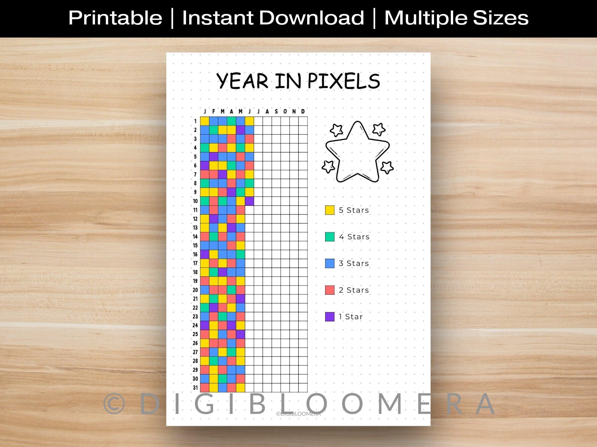 Year in Pixels, Printable Journal Page, Planner Page, Daily Rating ...