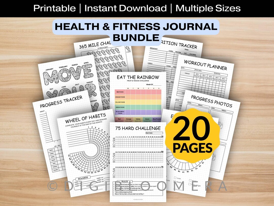 Health & Fitness Journal Bundle | Printable Pages | Workout Tracker ...