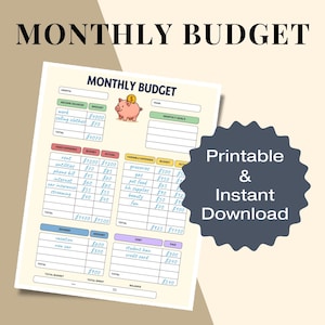 Monthly Budget Tracker, Printable Monthly Budget Planner, Budget Template, Spending Tracker, Expense Tracker