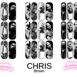 Black and White Chris Brown Water Slide Nail Decals 20-50 mm