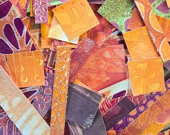 Fogli di carta arancione e viola stampati a mano - Perfetti per collage e progetti di scrapbooking