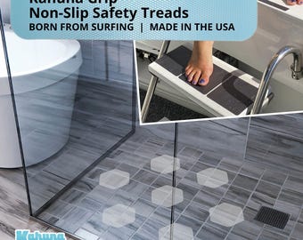 Non-Slip Safety Treads | Hydro-Hold Patented Grip | Indoor Outdoor Anti-Slip Strips for Bath, Shower, Pool, Stairs | Made in USA