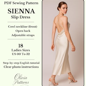 Modello per abito da sera, modello per abito sottoveste in PDF, modello per abito senza schienale, abito da ballo fai da te, modello per abito da sposa, 18 taglie dalla 00 alla 32.