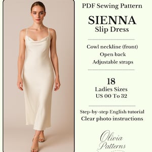 Slip Dress Schnittmuster PDF, rückenfreies Kleid Schnittmuster, Ballkleid Schnittmuster, Hochzeitskleid Schnittmuster, 18 Grössen 00-32.