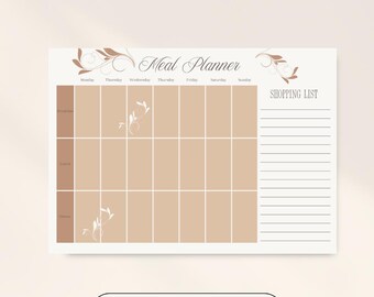 Weekelijkse maaltijdplanner / Minimalistische maaltijdplanner (PDF) / Maaltijdplanning op A4-formaat / Direct te downloaden