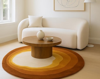 Sunset Round Tufted Rug – Retro Gradient Circle Carpet in Orange & Yellow | Modern Boho Living Room Rug | Handmade Soft Accent Rug