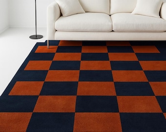 Modern Checkerboard Hand Tufted Rug – Bold Geometric Area Carpet  Aesthetic Rug Trendy Contemporary Home Decor Custom Size Rug 8x10 9x12
