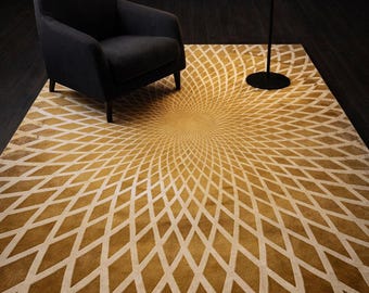 Modern Geometric Tufted Rug Sunburst Pattern Area Rug Handmade Contemporary Statement Floor Decor for Living Room Custom Size Rug 8x10 9x12