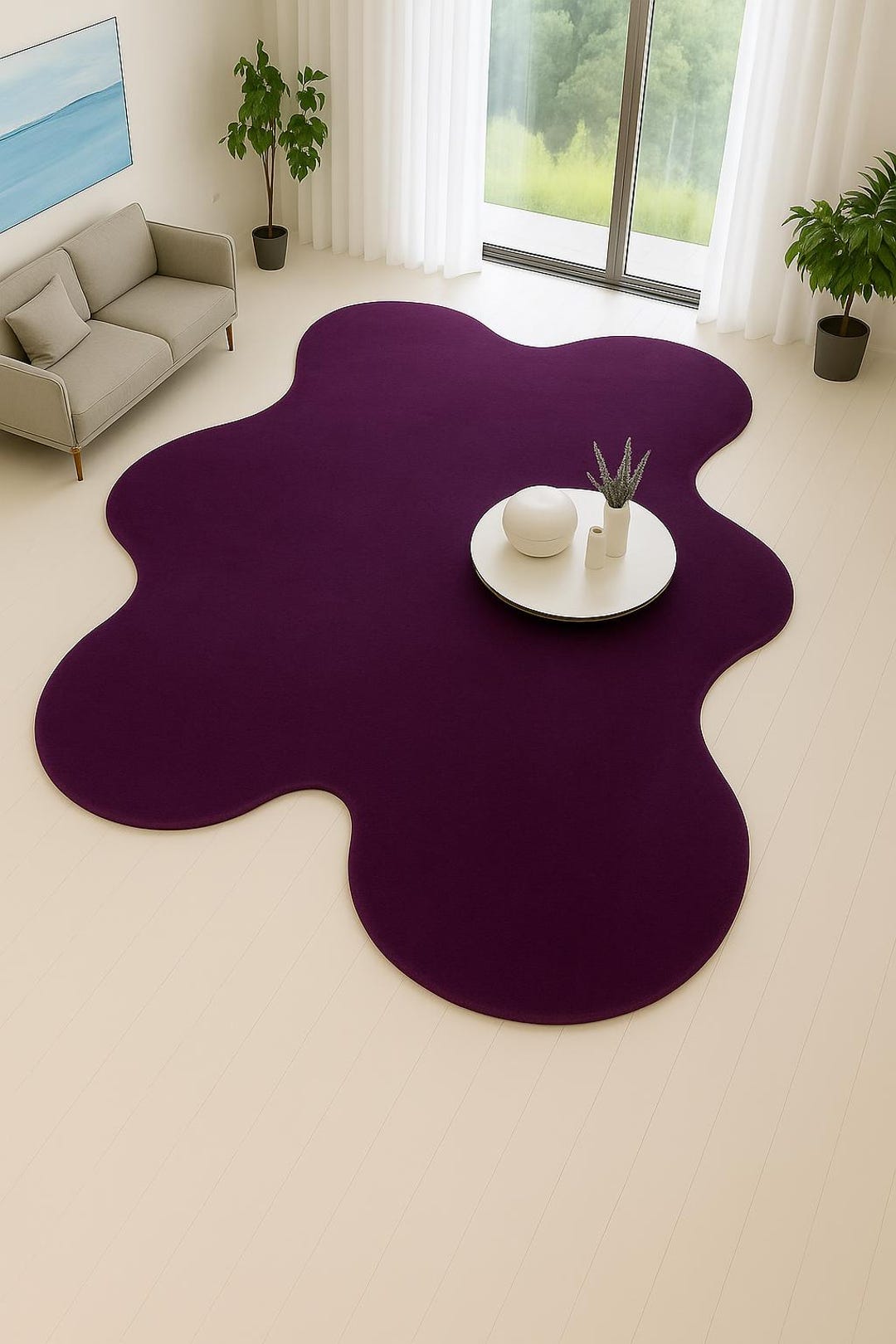 Wavy Modern Purple Hand-tufted Rug Abstract Organic Shape Carpet for ...