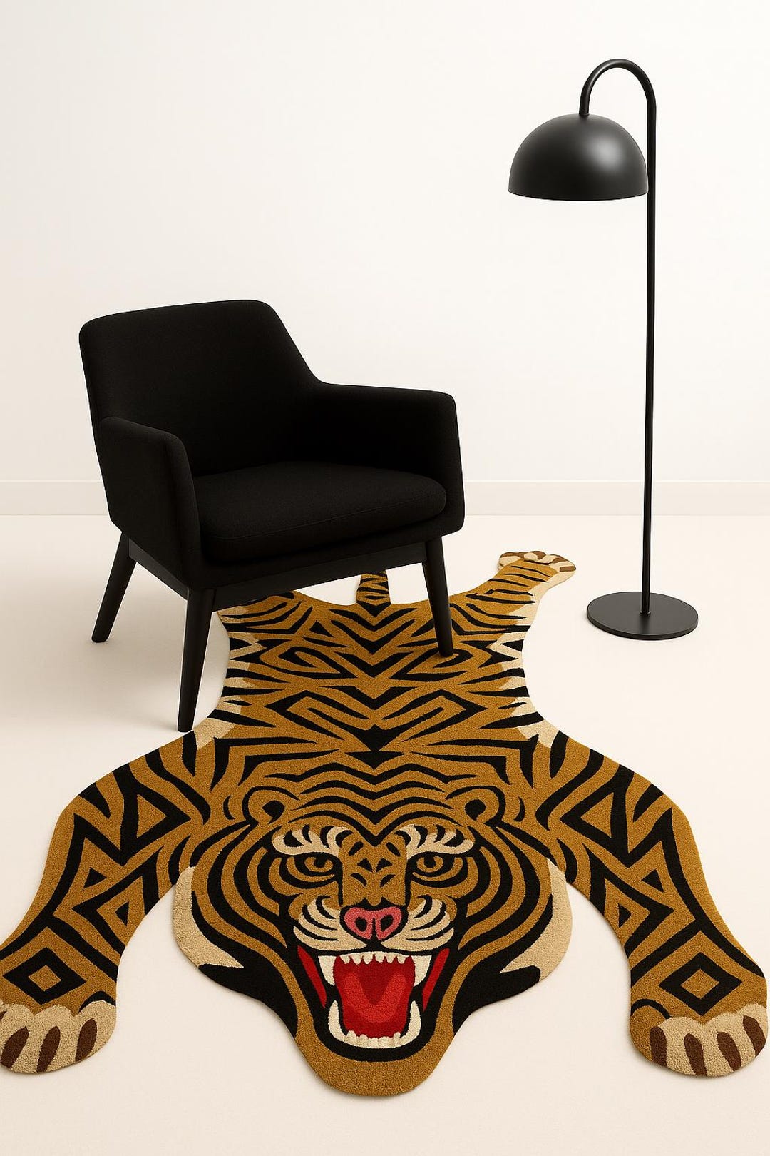 Preppy Tiger Rug Hand Tufted Tibetan Tiger Rug Handmade Tiger Rug Animal Skin Rug ...