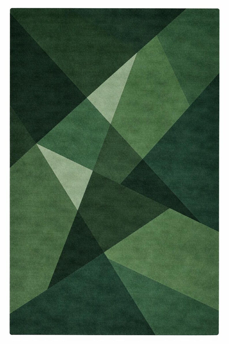 Green Geometric Hand Tufted Rug, Modern Abstract Area Rug, Luxury ...