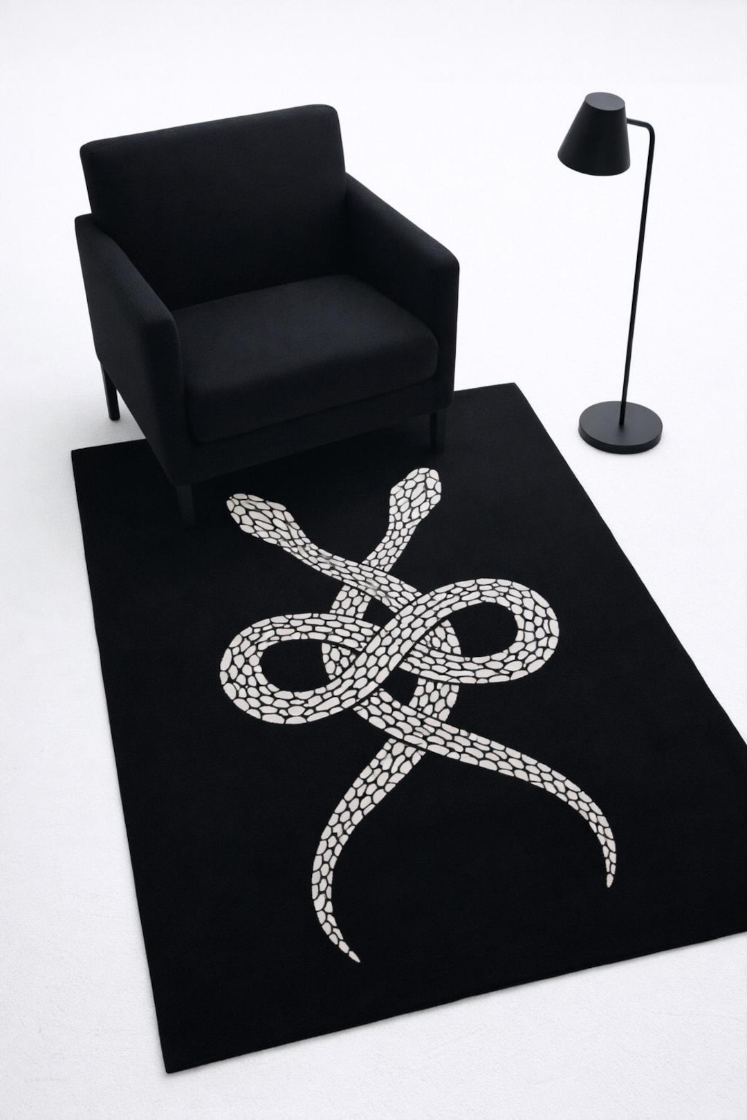 Black Snake Infinity Hand Tufted Rug Gothic Serpent Symbol Area Rug ...