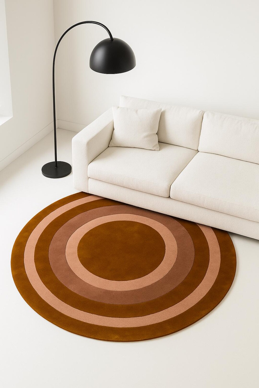 Hand Tufted Round Concentric Rug | Modern Brown & Blush Circle Area Rug ...