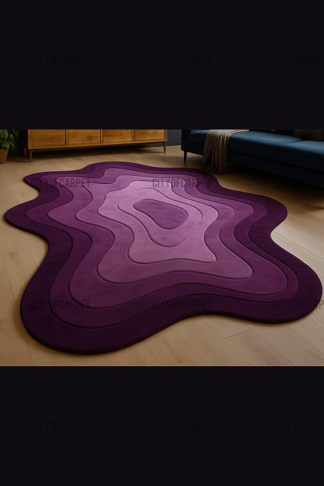 Purple Wavy Hand-tufted Wool Rug: Modern Abstract Carpet - Etsy