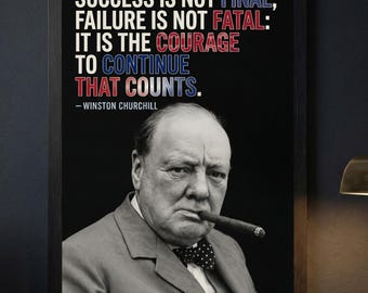 Winston Churchill Quote Poster, Success Is Not Final Office Wall Art For Men