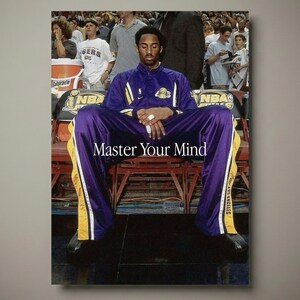 May include: A poster featuring a seated person in a purple and gold tracksuit. The text "Master Your Mind" is displayed in white. The background shows a stadium setting with spectators.