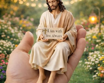 Jesus Figurine with 'I Am with You Always' Sign, Religious Gift