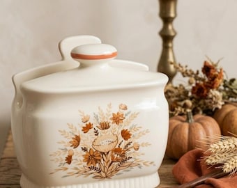 70s Vintage Ceramic Napkin Holder with Autumnal Floral Design, Made in Japan