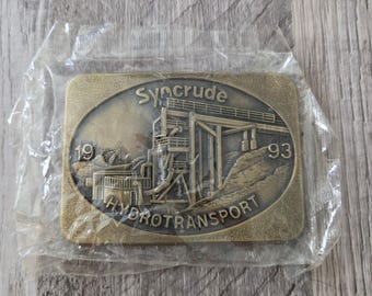 Hebilla de cinturón de latón Syncrude Hydrotransport, edición limitada 434/500, año 1993.