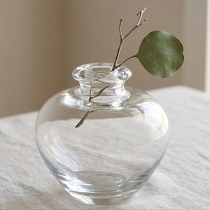 Heavy Clear Glass Bud Vase Thick Flared Rim Weighted Base Round 14cm Modern Heritage