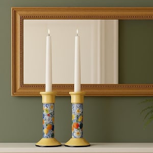 Antique Candlestick Pair 1920s England  Hexagonal Tuscan R.H. & S.L. Plant 450.A